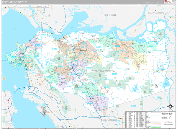 Contra Costa County, CA Map Premium Style
